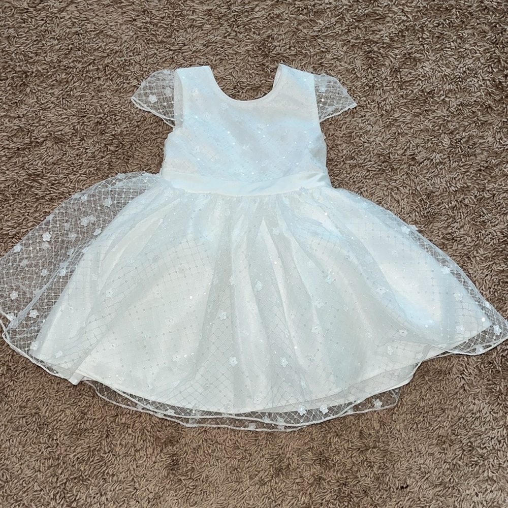 NWOT Elegant White Dress with Sheer Overlay Flower girl wedding baptism dress